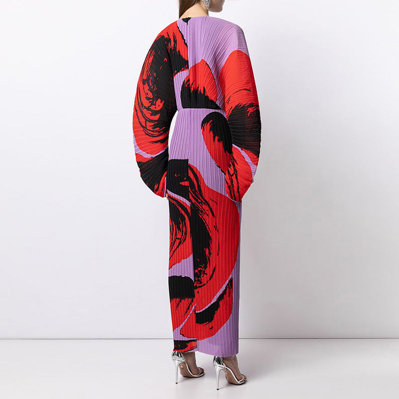 Oversized Long Sleeve Crinkled Print Dress