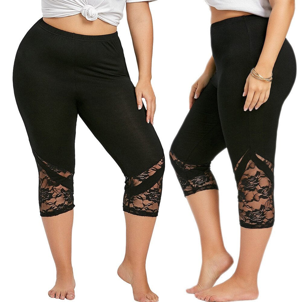 Lace stitching oversized cropped trousers