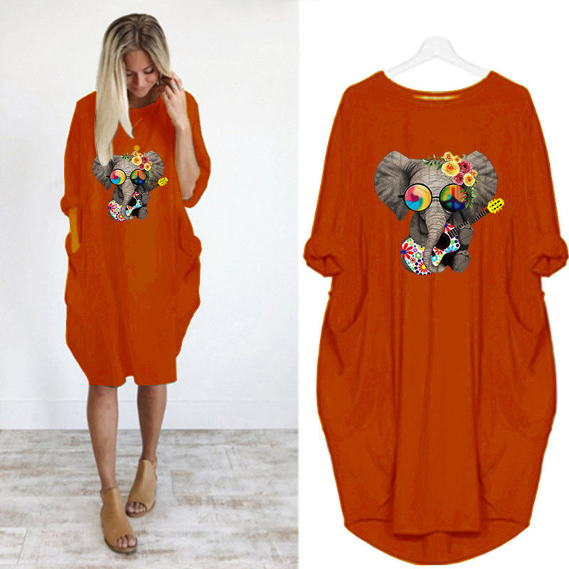 Oversized casual printed long-sleeved dress