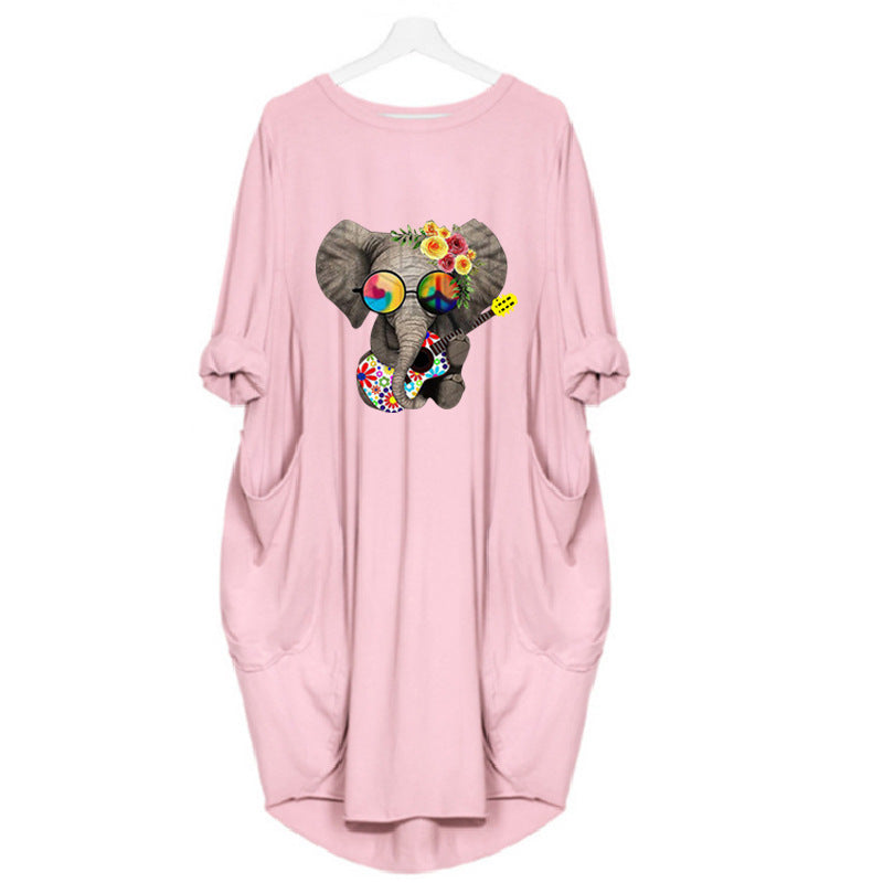 Oversized casual printed long-sleeved dress