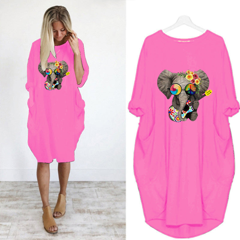 Oversized casual printed long-sleeved dress