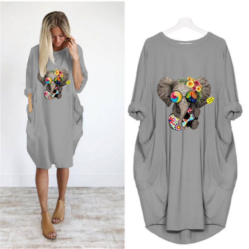 Oversized casual printed long-sleeved dress