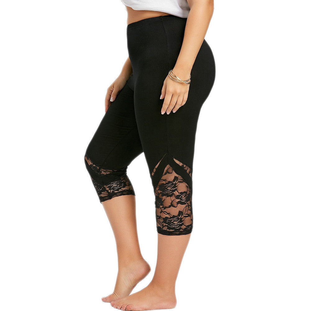 Lace stitching oversized cropped trousers