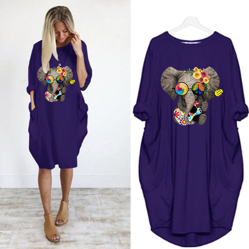 Oversized casual printed long-sleeved dress