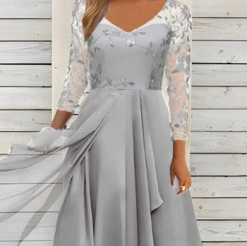 Oversized Chiffon V-neck Patchwork Mesh Dress
