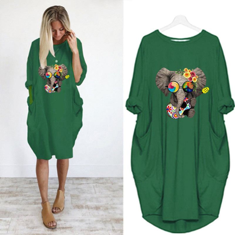 Oversized casual printed long-sleeved dress