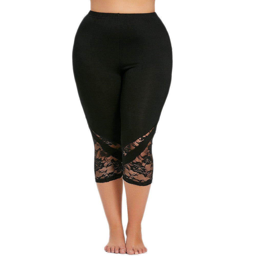 Lace stitching oversized cropped trousers