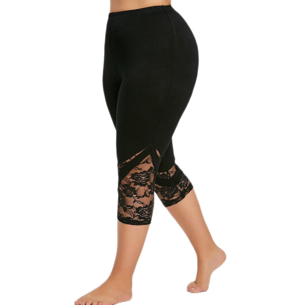Lace stitching oversized cropped trousers