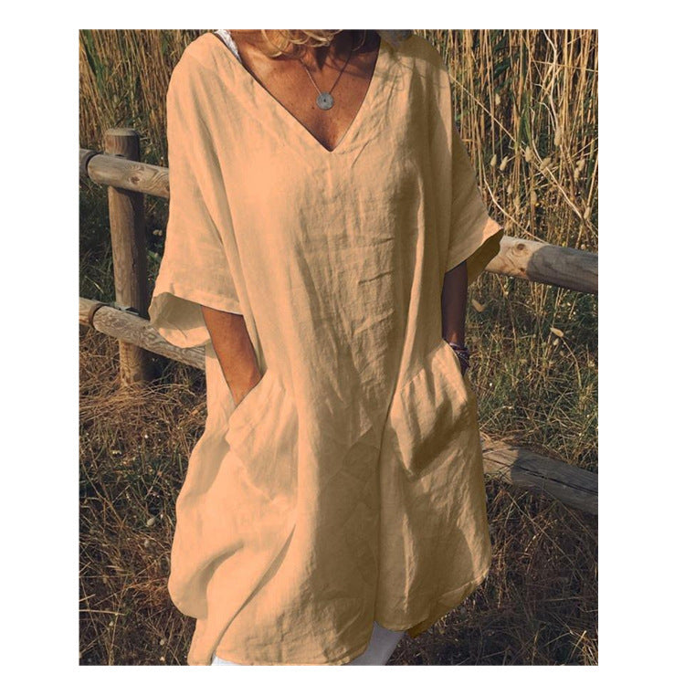 Oversized V-neck midi dress