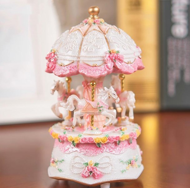 LED Light 3-Horse Carousel Music Box