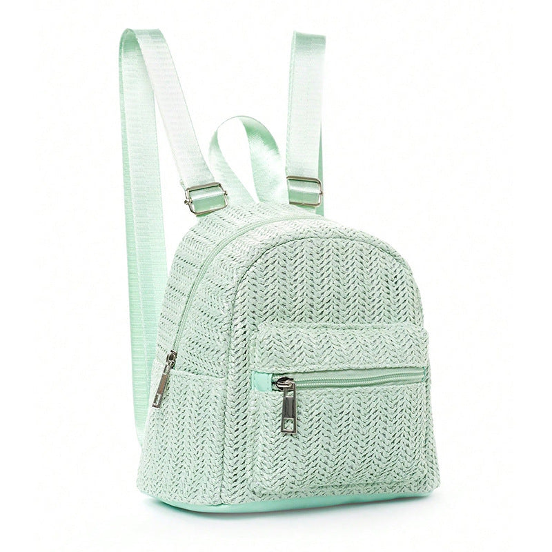 Ethnic Minorities Double Layer Zipper Casual Cool Backpack Straw Backpack