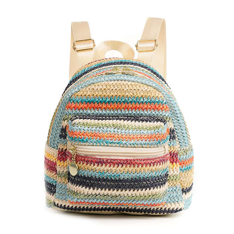 Ethnic Minorities Double Layer Zipper Casual Cool Backpack Straw Backpack