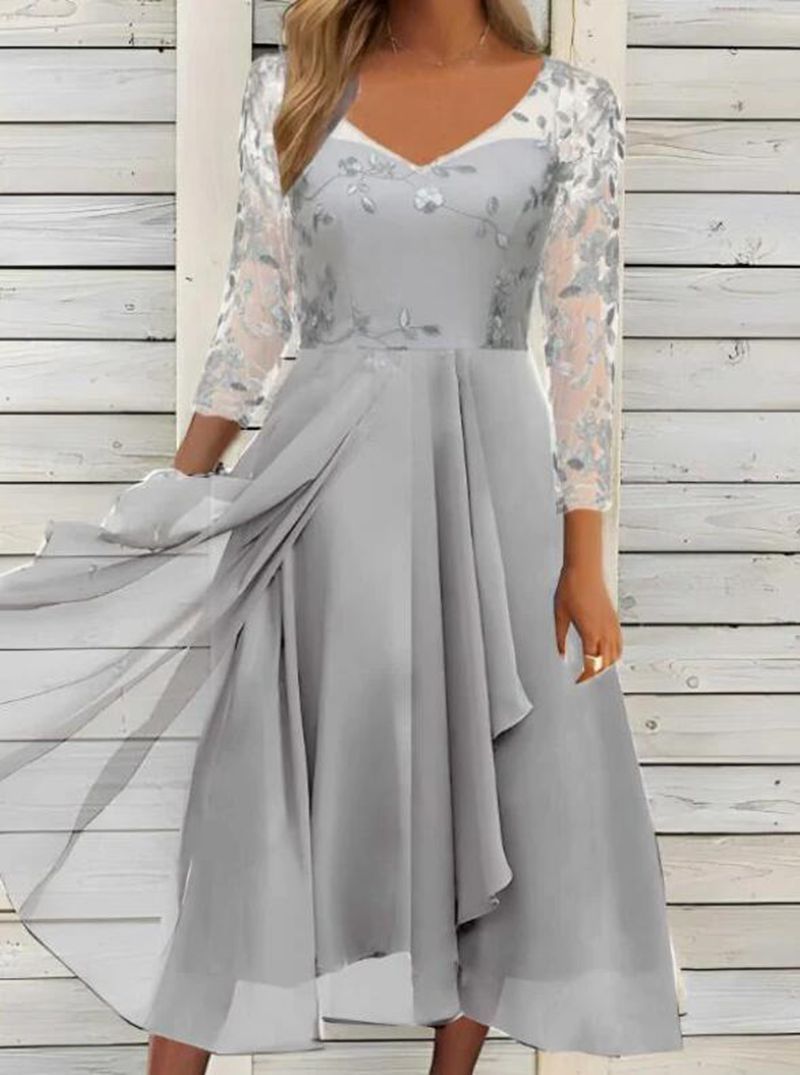Oversized Chiffon V-neck Patchwork Mesh Dress