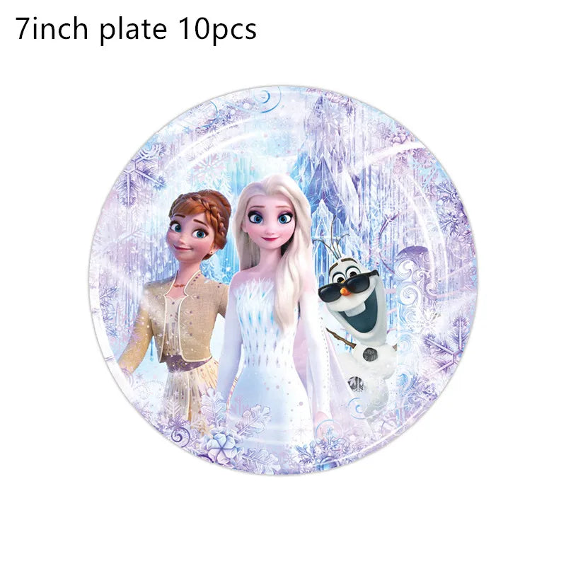 Frozen 2 Elsa Anna Theme Disney Birthday Party Decorations Disposable Tableware Sets Snow Queen Birthday Party Decor Supplie