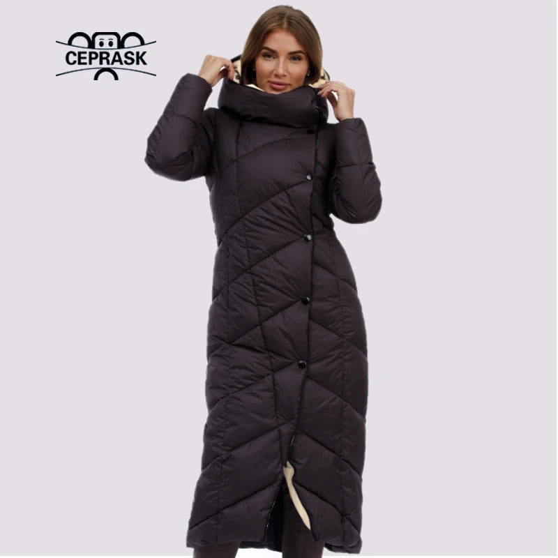 CEPRASK Plus Size 6XL Women's Down Jacket Winter Parkas Hooded Outwear Female Quilted Coat X-Long Warm Cotton Classic Clothing