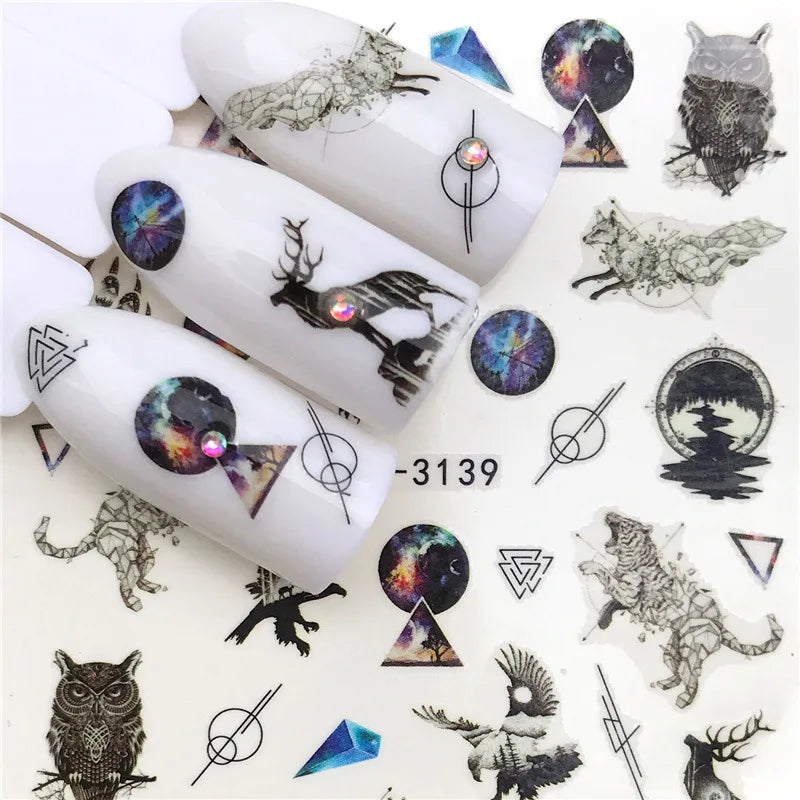 Nail Stickers Halloween Nail Sticker Nail Art Decorations 2020 City Night Feather Maple Halloween Decals for DIY Nail Decals