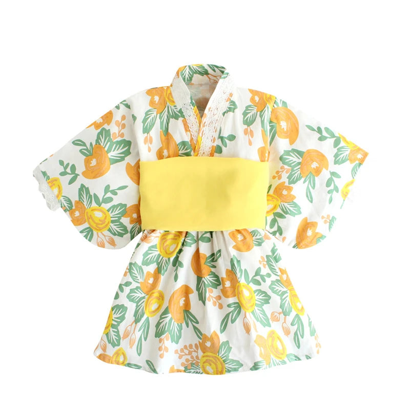 Baby Girl Rompers Japanese Style Kawaii Girls Floral Print Kimono Dress for Kids costume Infant Yukata Asian Clothes