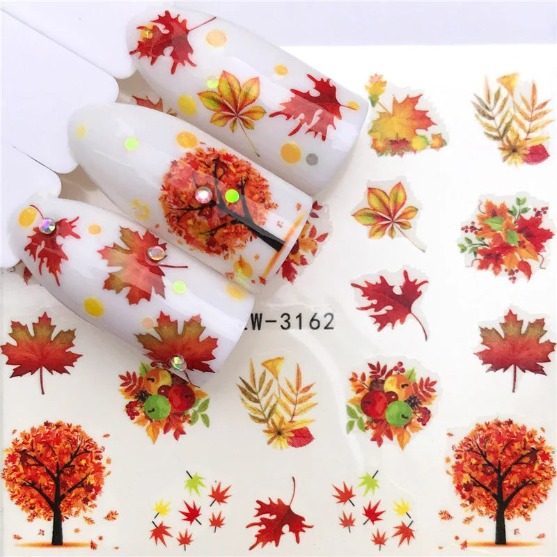 Nail Stickers Halloween Nail Sticker Nail Art Decorations 2020 City Night Feather Maple Halloween Decals for DIY Nail Decals