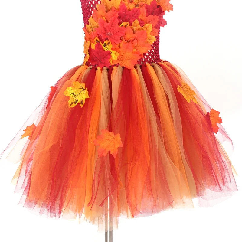 Fall Autumn Girls Tutu Dress Kids Maple Leaves Dress Up Halloween Costume Fancy Birthday Party Carnival Thanksgiving Clothes