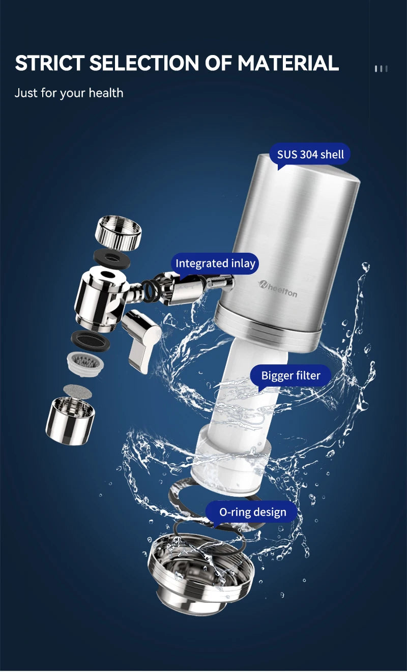 Wheelton Stainless Steel Kitchen Tap Filter Water Purifier Faucet Composite Activated Carbon Household Drinking Filtration Home