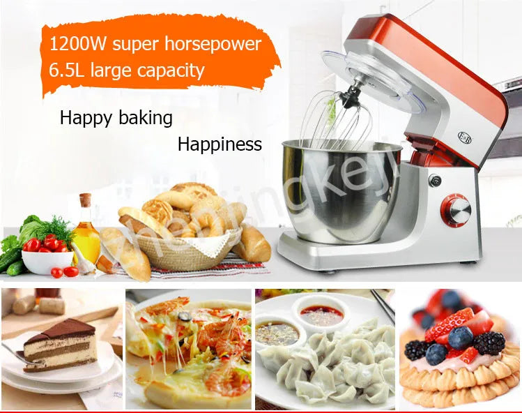 Egg Stirring Kneading Mixer 1200W Home 110V Voltage 6.5L Commercial Chef flour Mixer Food Mixer Stir Tools