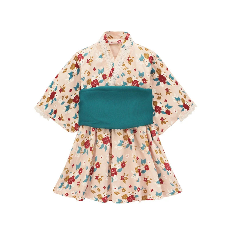 Baby Girl Rompers Japanese Style Kawaii Girls Floral Print Kimono Dress for Kids costume Infant Yukata Asian Clothes