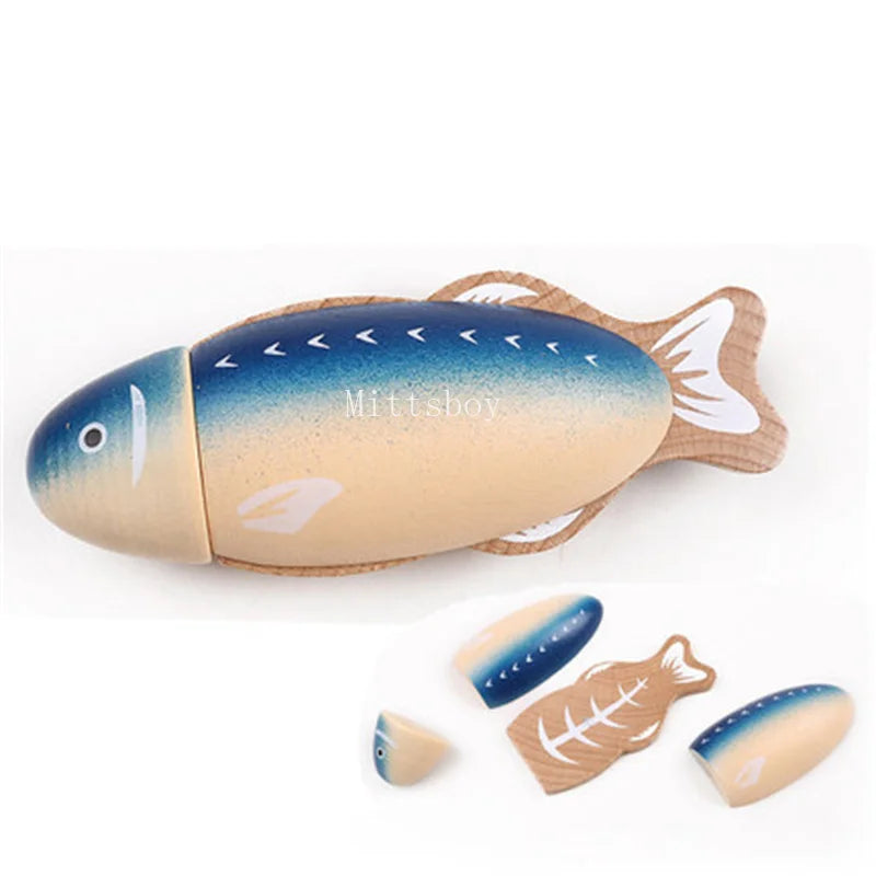 New Montessori Simulation Animal Magnetic Play House Fish Shrimp Crab Shell Seasoning Sashimi Baking Toy Wooden Educational Toys