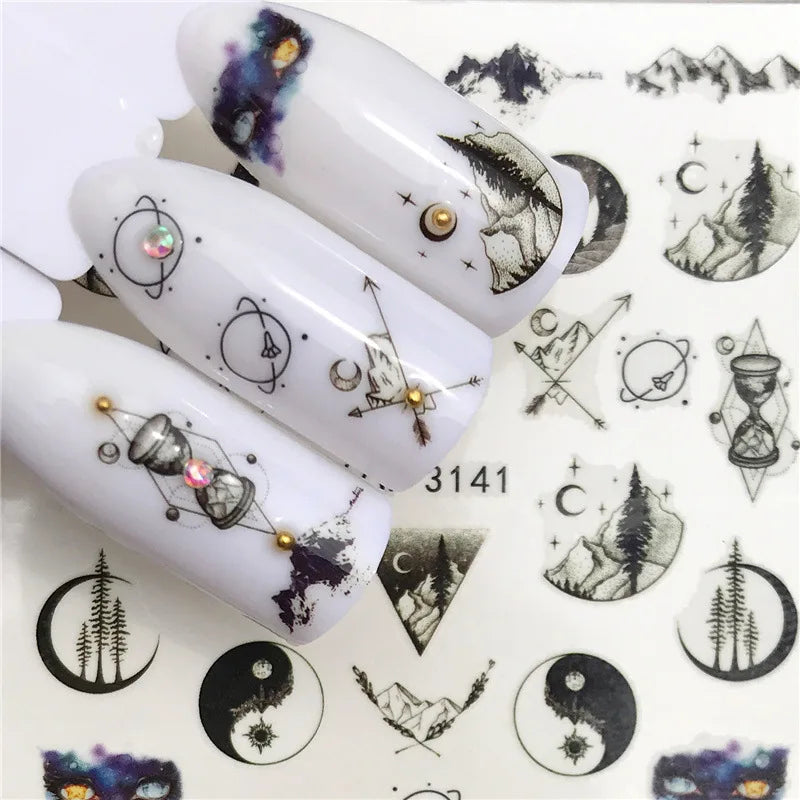 Nail Stickers Halloween Nail Sticker Nail Art Decorations 2020 City Night Feather Maple Halloween Decals for DIY Nail Decals