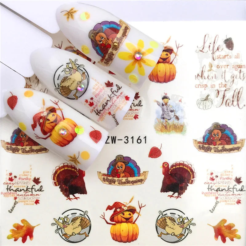 Nail Stickers Halloween Nail Sticker Nail Art Decorations 2020 City Night Feather Maple Halloween Decals for DIY Nail Decals