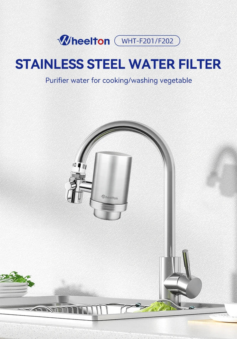 Wheelton Stainless Steel Kitchen Tap Filter Water Purifier Faucet Composite Activated Carbon Household Drinking Filtration Home