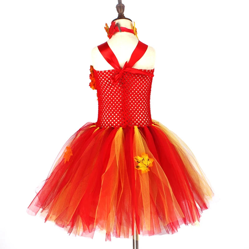 Fall Autumn Girls Tutu Dress Kids Maple Leaves Dress Up Halloween Costume Fancy Birthday Party Carnival Thanksgiving Clothes
