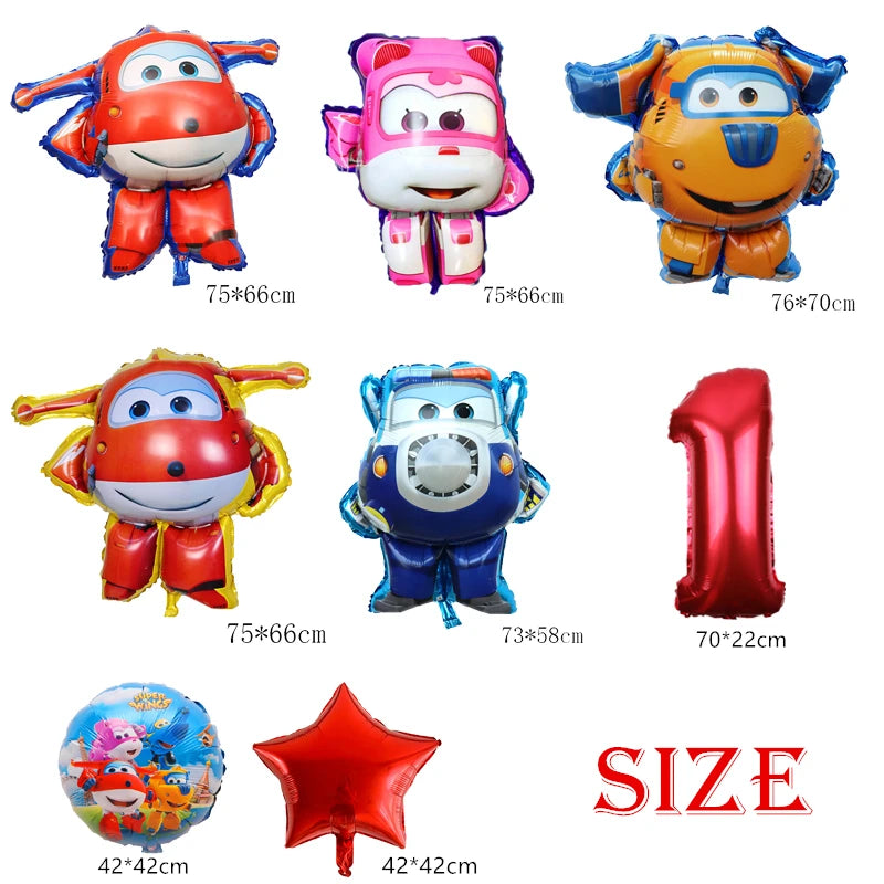 6Pcs/Lot Super Wings Cartoon Balloons Jett Balloons Super Wings Toys Birthday Party 32 Inch Number Decorations Kids Toy Balloons