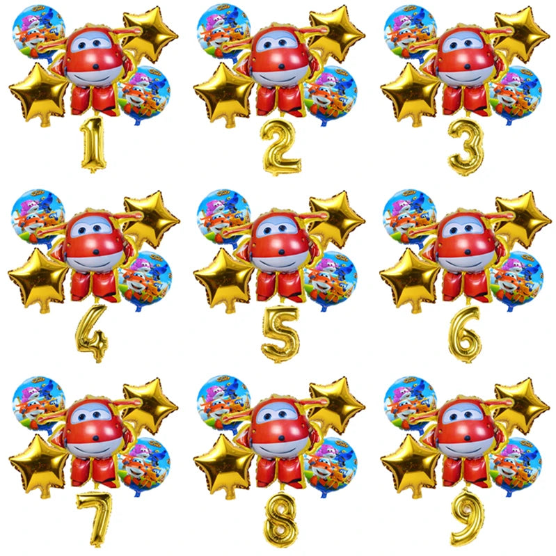 6Pcs/Lot Super Wings Cartoon Balloons Jett Balloons Super Wings Toys Birthday Party 32 Inch Number Decorations Kids Toy Balloons