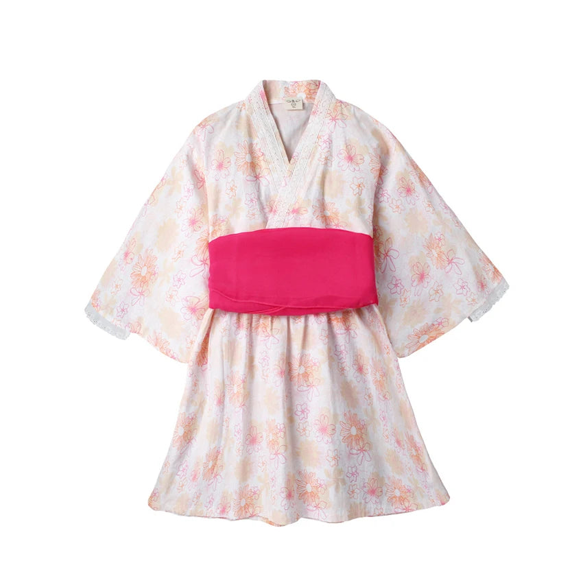 Baby Girl Rompers Japanese Style Kawaii Girls Floral Print Kimono Dress for Kids costume Infant Yukata Asian Clothes
