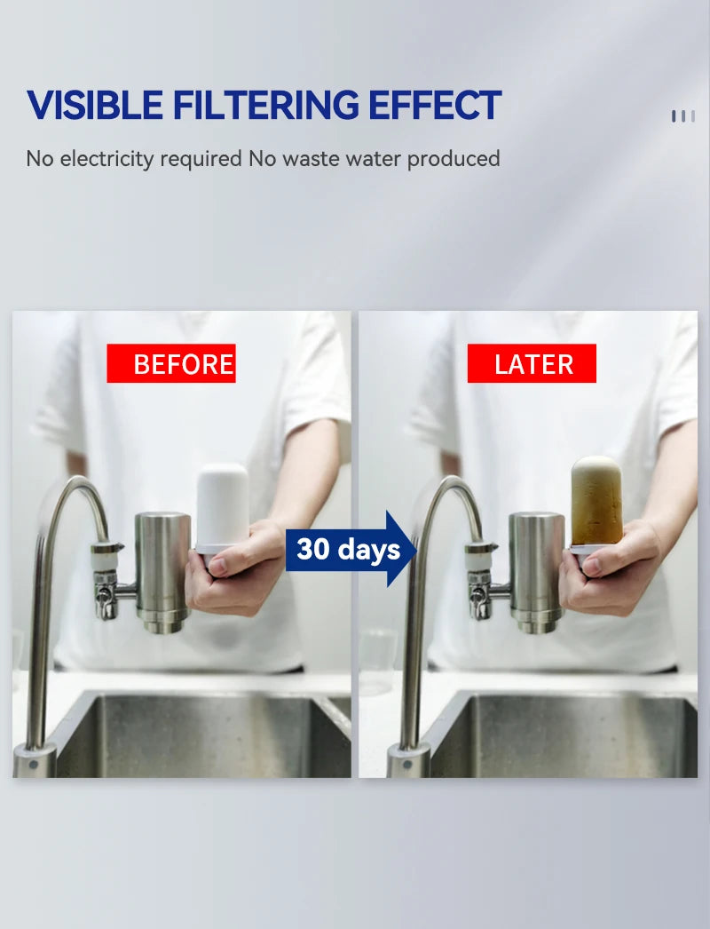 Wheelton Stainless Steel Kitchen Tap Filter Water Purifier Faucet Composite Activated Carbon Household Drinking Filtration Home