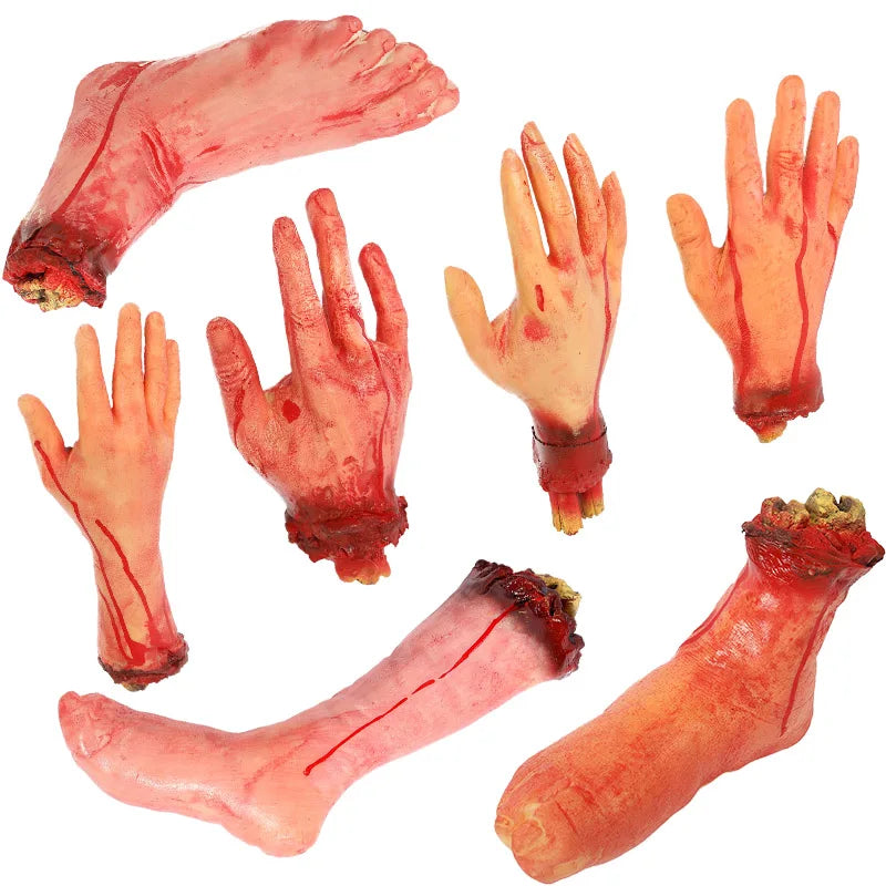 Halloween Horror Props Bloody Fake Arm Hand Creepy Finger Foot Scary Leg Brain Halloween Party Decoration Supplies