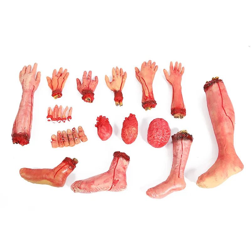 Halloween Horror Props Bloody Fake Arm Hand Creepy Finger Foot Scary Leg Brain Halloween Party Decoration Supplies