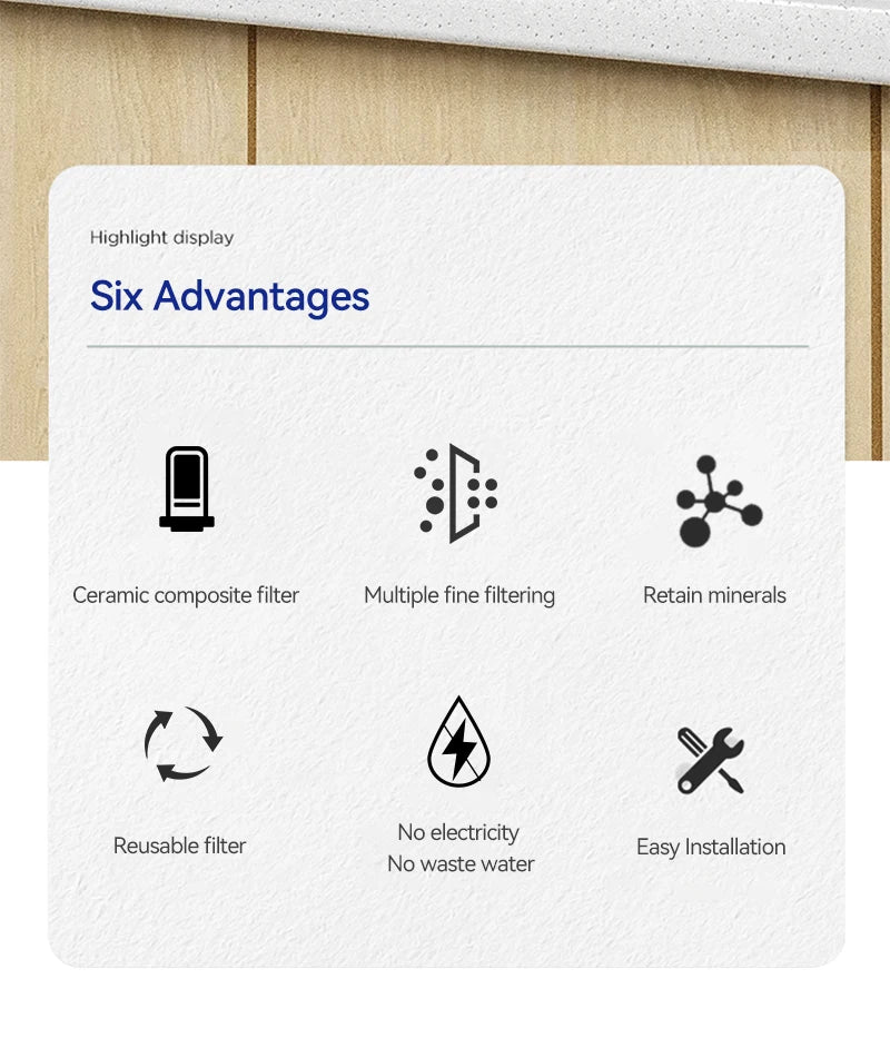 Wheelton Stainless Steel Kitchen Tap Filter Water Purifier Faucet Composite Activated Carbon Household Drinking Filtration Home