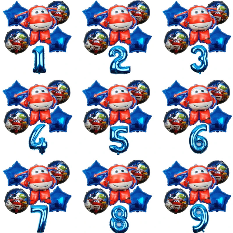 6Pcs/Lot Super Wings Cartoon Balloons Jett Balloons Super Wings Toys Birthday Party 32 Inch Number Decorations Kids Toy Balloons