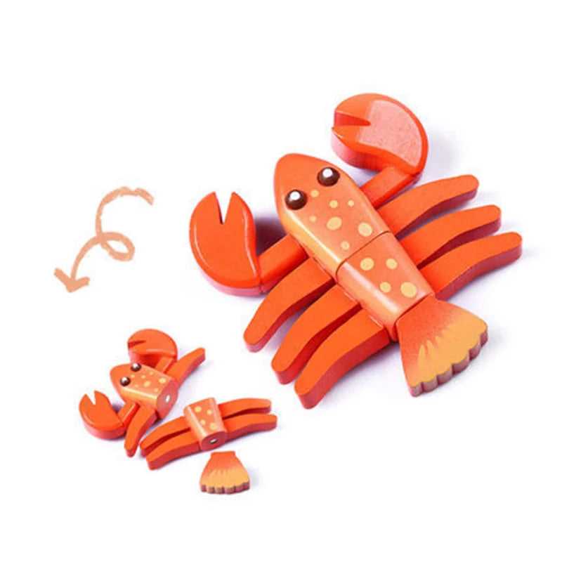 New Montessori Simulation Animal Magnetic Play House Fish Shrimp Crab Shell Seasoning Sashimi Baking Toy Wooden Educational Toys