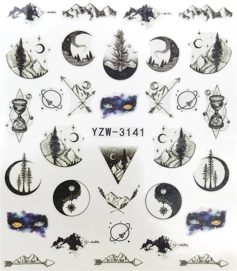Nail Stickers Halloween Nail Sticker Nail Art Decorations 2020 City Night Feather Maple Halloween Decals for DIY Nail Decals