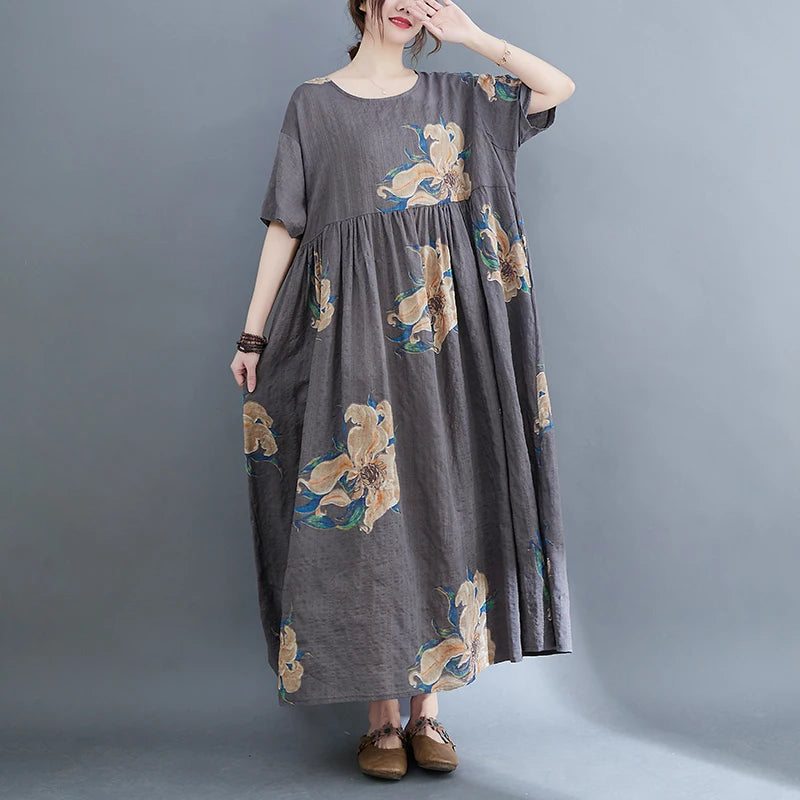 Oversized Flower Summer Beach Dress Women Cotton Long Ladies Dresses Korean Style Casual Boho Elegant Womens Dress 2024