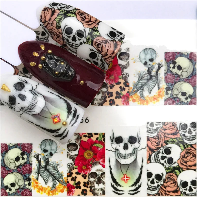 Nail Stickers Halloween Nail Sticker Nail Art Decorations 2020 City Night Feather Maple Halloween Decals for DIY Nail Decals