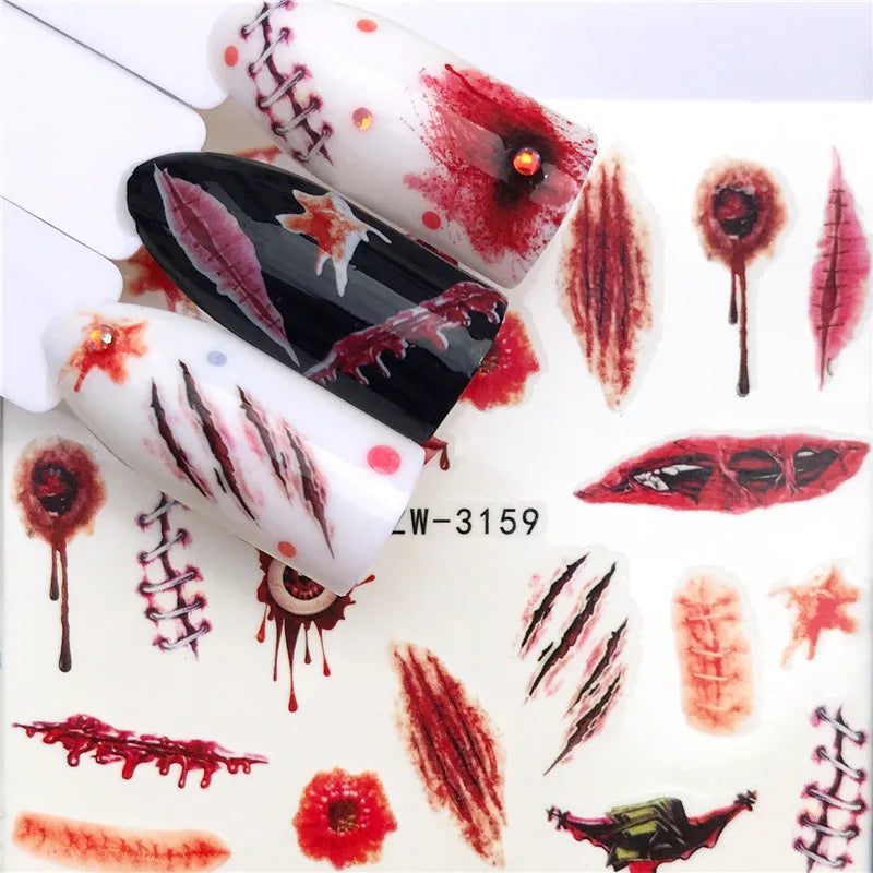 Nail Stickers Halloween Nail Sticker Nail Art Decorations 2020 City Night Feather Maple Halloween Decals for DIY Nail Decals