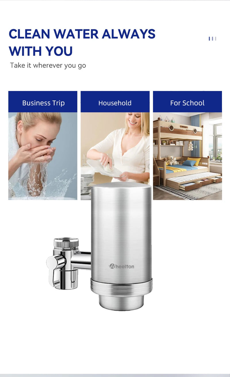 Wheelton Stainless Steel Kitchen Tap Filter Water Purifier Faucet Composite Activated Carbon Household Drinking Filtration Home