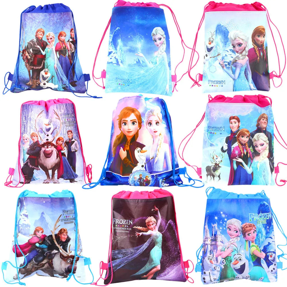 8/16/24/50PCS Disney Frozen 2 Anna Elsa Birthday Party Gifts Non-woven Drawstring Bags Kids Boy Favor Swimming School Backpacks