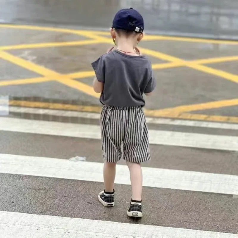 2024 Boys Girls Clothing Sets Summer Solid Cotton Baby T-shirts+Elasctic Shorts Kids Clothes Casual Clothing Sets for Children