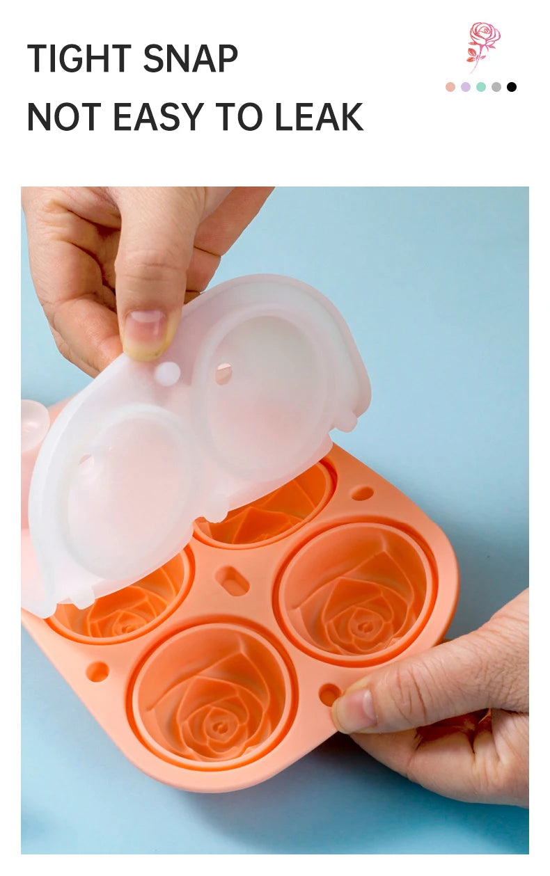 Ice Cube Maker 3D Rose Ice Molds 2.5 Inch, Large Cube Trays, Make 4/6 Giant Cute Flower Shape ,  Ice Pop Mold Silicone