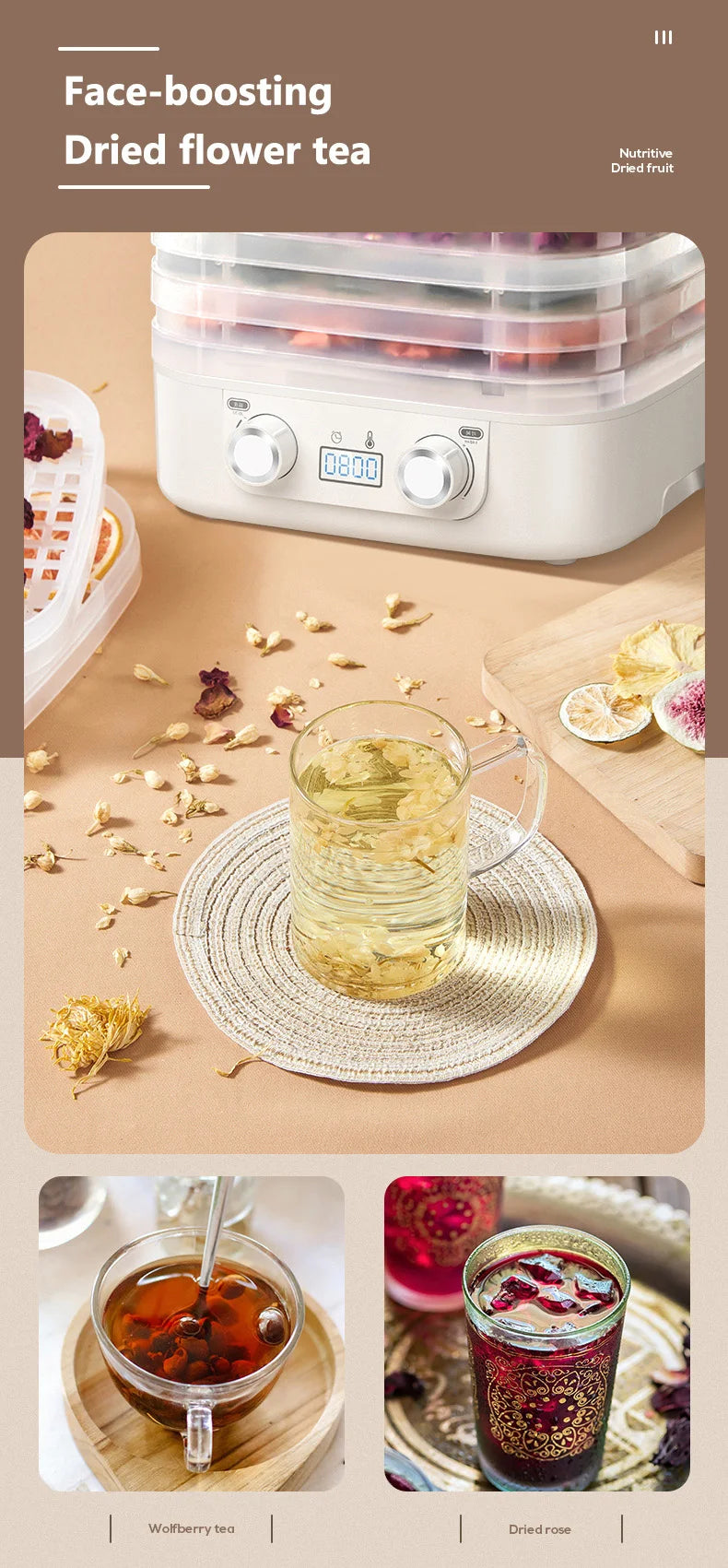 48Hours Long Lasting Thermostatic Fruit Drying Device 3/5 Layers Food Dehydrator Snack Herb Desiccator Temperature Adjustable