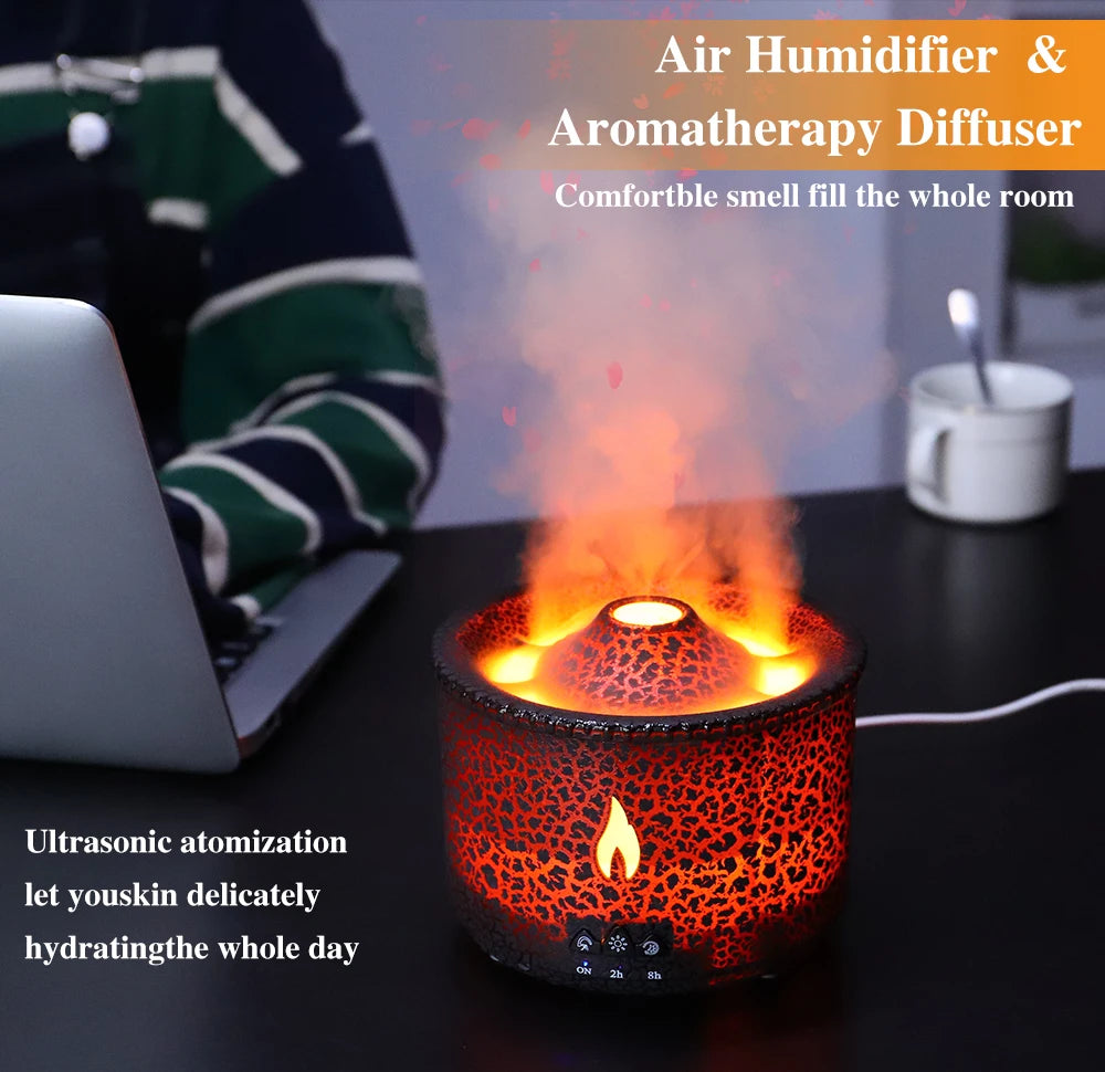 New Portable Volcano Flame Air Humidifier Essential Oil Aroma Diffuser for Home Mist Jellyfish Humidifiers Night Light Fragrance